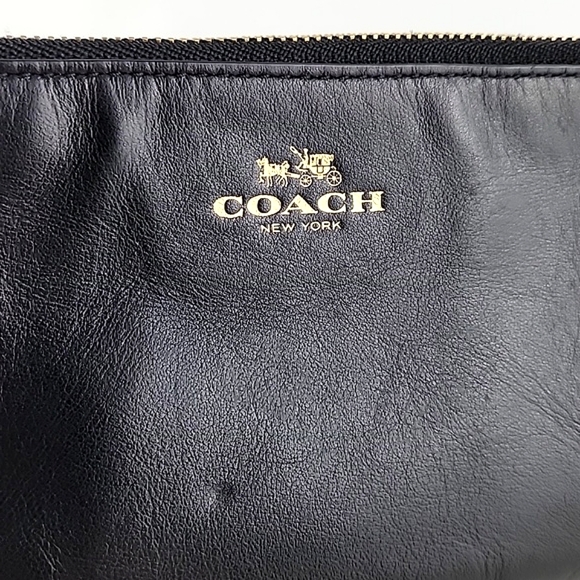 COACH Black Leather Wristlet Wallet Dual Zipper Gold Tone Hardware - Picture 5 of 16